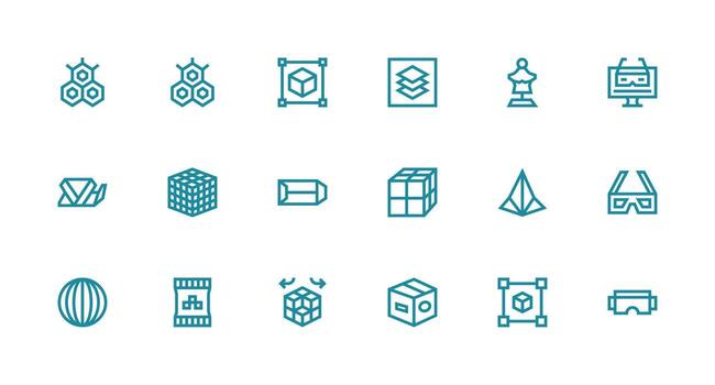 Strong Stroke Line Style 3D Icons with 18 Vectors Simplified Icon Pack for Visual Tools