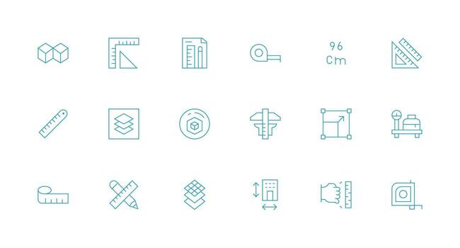 dimensión diseño íconos presentando 18 en mínimo línea estilo icono conjunto para aplicaciones vector