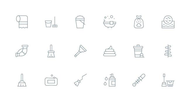 Sanitation Design Icons featuring 18 in Minimal Line Style Essential Icons for Rapid UI Building vector