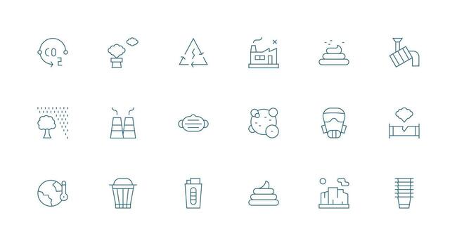Pollution Visual Pack containing 18 Minimal Line Icons Interface Icons for Daily Use vector