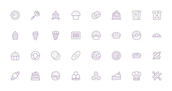32 Thin Line Style Icons from Pastry Collection Interface Icon Collection vector