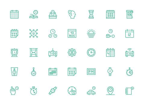 Regular Clean Line Style Time Icons with 35 Vectors Multi-Style Icon Collection
