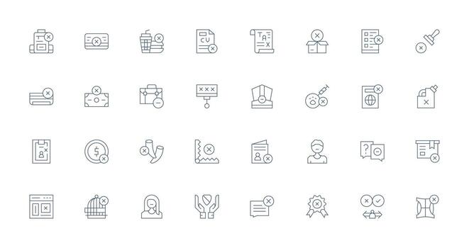 Denied Set with 32 Thin Line Icons Neutral Style Icons for Any Project vector
