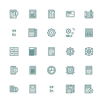 25 Medium Stroke Outline Icons for Calculation Graphics Balanced Icon Set for Functional Design vector