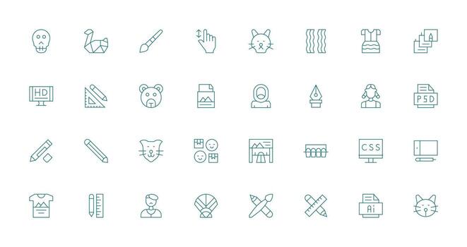 32 íconos para gráfico diseño en Delgado línea formato detallado icono colección para diseño sistemas vector