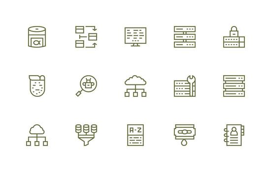 15 Icons for Database in Regular Line Format Modern Icon Set vector