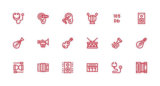 18 Icons for Acoustic in Strong Stroke Line Format Interface Icon Collection for Daily Projects vector