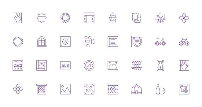 Delgado línea estilo marco íconos con 32 vectores compacto icono conjunto