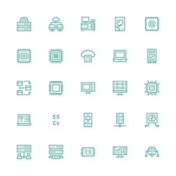 informática icono conjunto con 25 medio carrera contorno gráficos de uso múltiple icono diseño paquete vector