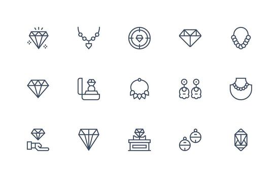 Gemstone Visual Pack containing 15 Regular Line Icons Essential Icon Set for Teams vector