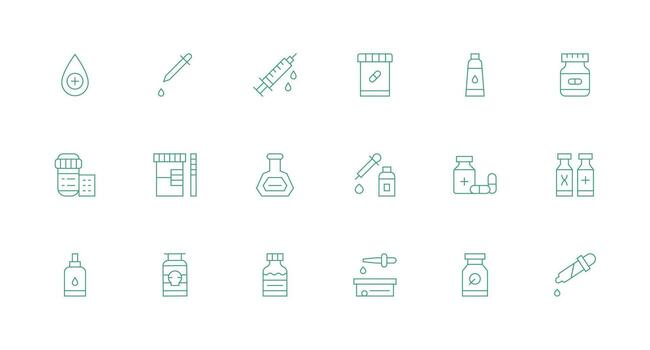 Vial Icon Set with 18 Minimal Line Graphics Modern Icon Set vector