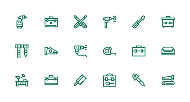 Carpentry Design Icons featuring 18 in Strong Stroke Line Style UI Icon Set vector