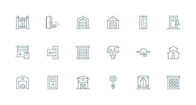 Door Design Icons featuring 18 in Minimal Line Style Icon Pack for Various Themes vector