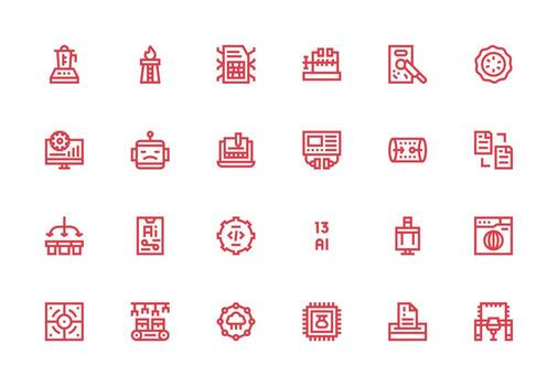 Procesando conjunto con 24 grueso línea línea íconos escalable íconos para todas temas vector