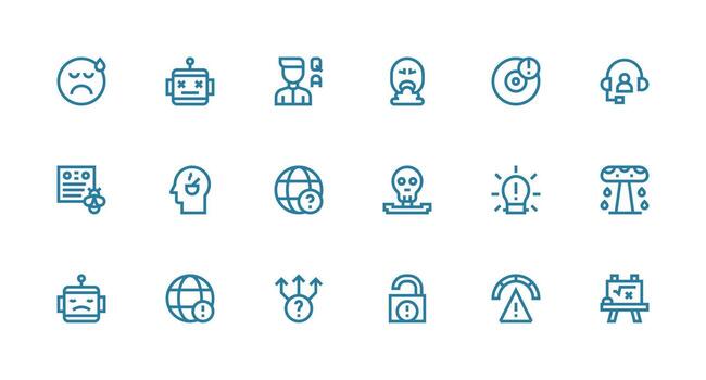 Problem Visual Pack containing 18 Strong Stroke Line Icons Organized Pack for Project Assets vector