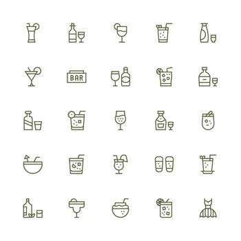 cóctel icono conjunto con 25 medio carrera contorno gráficos web y aplicación icono paquete colección vector