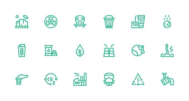 Pollution Icon Set with 18 Strong Stroke Line Graphics Interface Icons for Daily Use vector