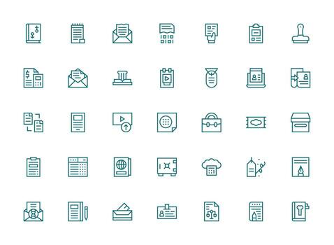 Document Icon Set with 35 Regular Clean Line Graphics Neatly Designed Icons for Web Platforms vector