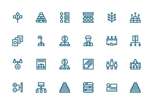 jerarquía presentando 24 íconos en grueso línea línea diseño optimizado icono paquete para digital productos vector
