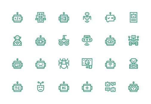 Thick Line Line Icons from Robot Set with 24 Vectors Line Icon Collection