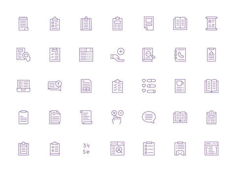 List Icon Set with 35 Light Line Graphics Icon Pack for UI vector