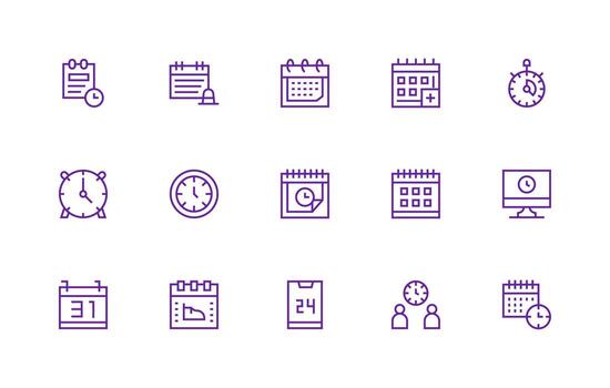 Time Management featuring 15 Icons in Regular Line Design Smart Icon Collection vector