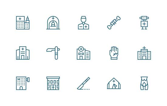 Surgery Design Icons featuring 15 in Regular Line Style Neutral Style Icons for Any Project vector