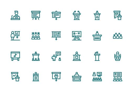 Lecture Icon Set with 24 Thick Line Line Graphics Organized Pack for Project Assets vector