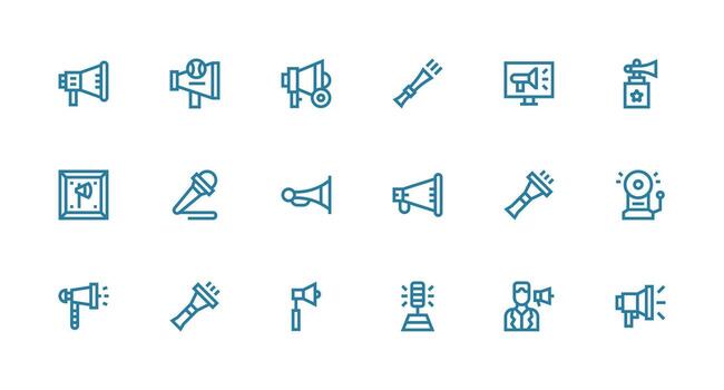 público habla a conjunto con 18 fuerte carrera línea íconos claro y conciso icono conjunto colección vector