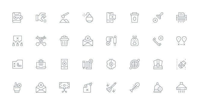 eliminar diseño íconos presentando 32 en Delgado línea estilo glifo icono serie vector