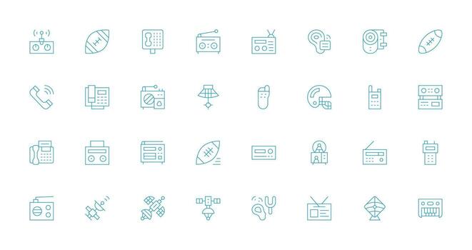 Receiver Design Icons featuring 32 in Thin Line Style Icon Collection Set vector