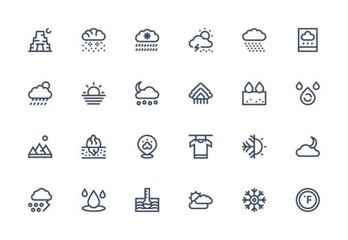 Thick Line Line Style Weather Icons with 24 Vectors Balanced Icon Set for Functional Design