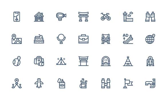 Travel Set with 28 Bold Line Icons UI and UX Focused Icon Collection vector