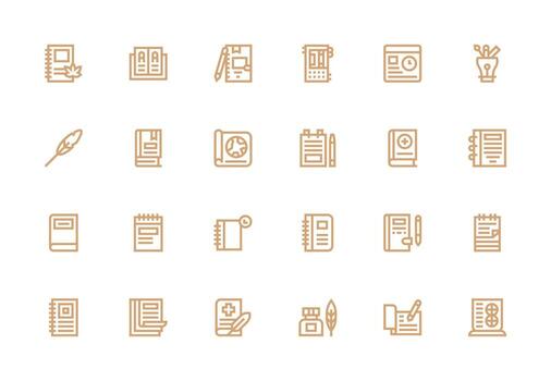 Journal Visual Pack containing 24 Thick Line Line Icons Icon Set for Web vector