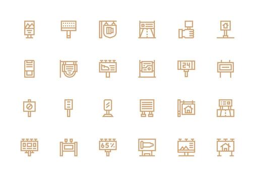 Thick Line Line Icons from Billboard Set with 24 Vectors Essential Icons for Rapid UI Building