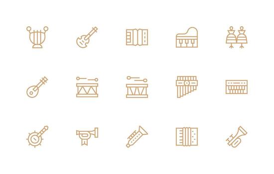 Musical Instrument Set with 15 Regular Line Icons Digital Product Icons for Fast Delivery vector