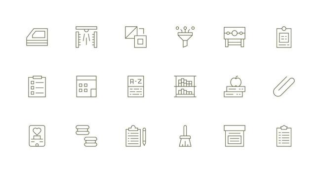 organizar presentando 18 íconos en mínimo línea diseño icono paquete para varios temas vector