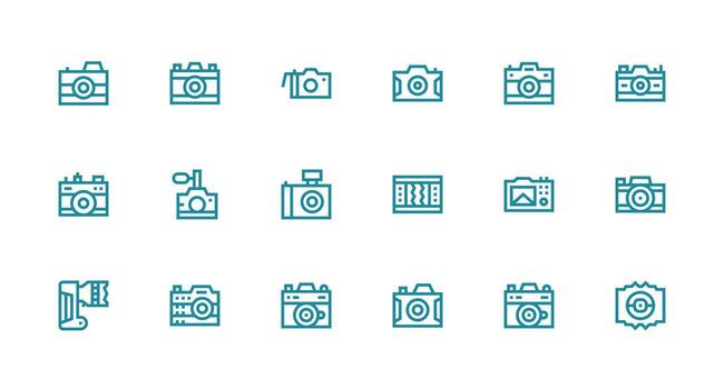 Shutter including 18 Strong Stroke Line Illustrations Minimal Icon Set for Interface Projects vector