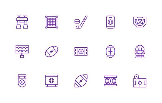 Stadium featuring 15 Icons in Regular Line Design Complete Icon Set for Mobile Apps vector