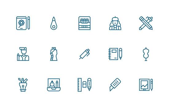 Regular Line Style Sketching Icons with 15 Vectors Style Icon Set