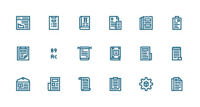 Specifications featuring 18 Icons in Strong Stroke Line Design Layout Icon Collection vector