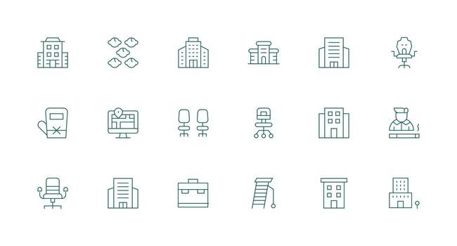 18 Icons for Workplace in Minimal Line Format Simple Icons for Interface and Wireframes vector