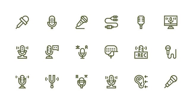 18 Strong Stroke Line Designs for Audio Input Icons Multi-Purpose Icon Pack for Templates vector