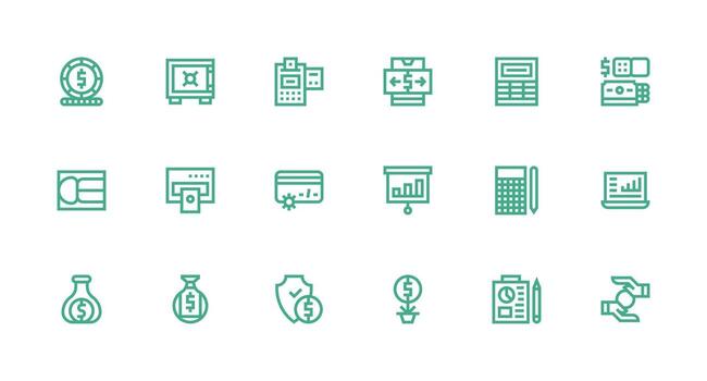 18 Strong Stroke Line Icons for Financial Graphics Clean Icon Collection for Web Use vector