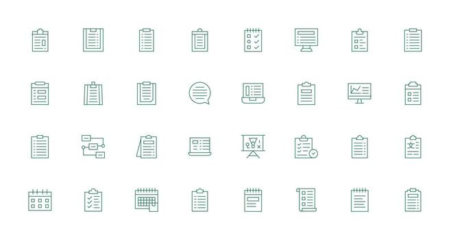 32 íconos para Tareas en Delgado línea formato estilo icono conjunto vector