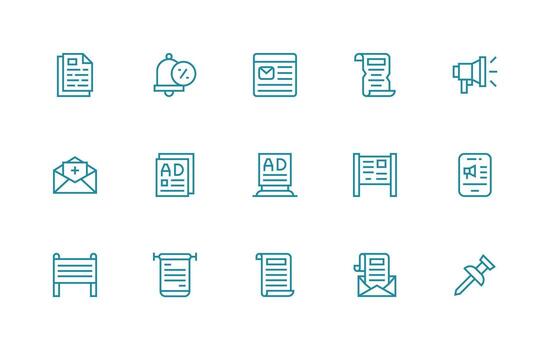 15 regular línea íconos para boletín gráficos flexible icono sistema para web interfaces vector