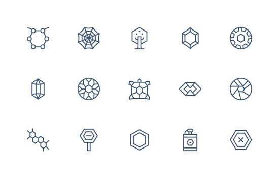 15 Regular Line Icons for Hexagon Graphics Customizable Icon Series for Mobile Screens vector