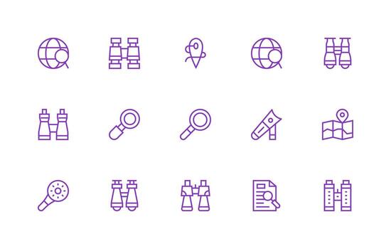 Regular Line Style Explore Icons with 15 Vectors Neatly Designed Icons for Web Platforms