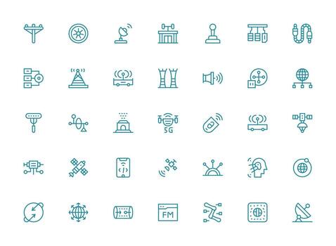 transmisión icono colección con 35 regular limpiar línea diseños escalable íconos para multiplataforma interfaces vector