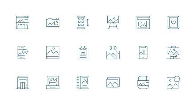 Gallery including 18 Minimal Line Illustrations Balanced Icon Set for Functional Design vector